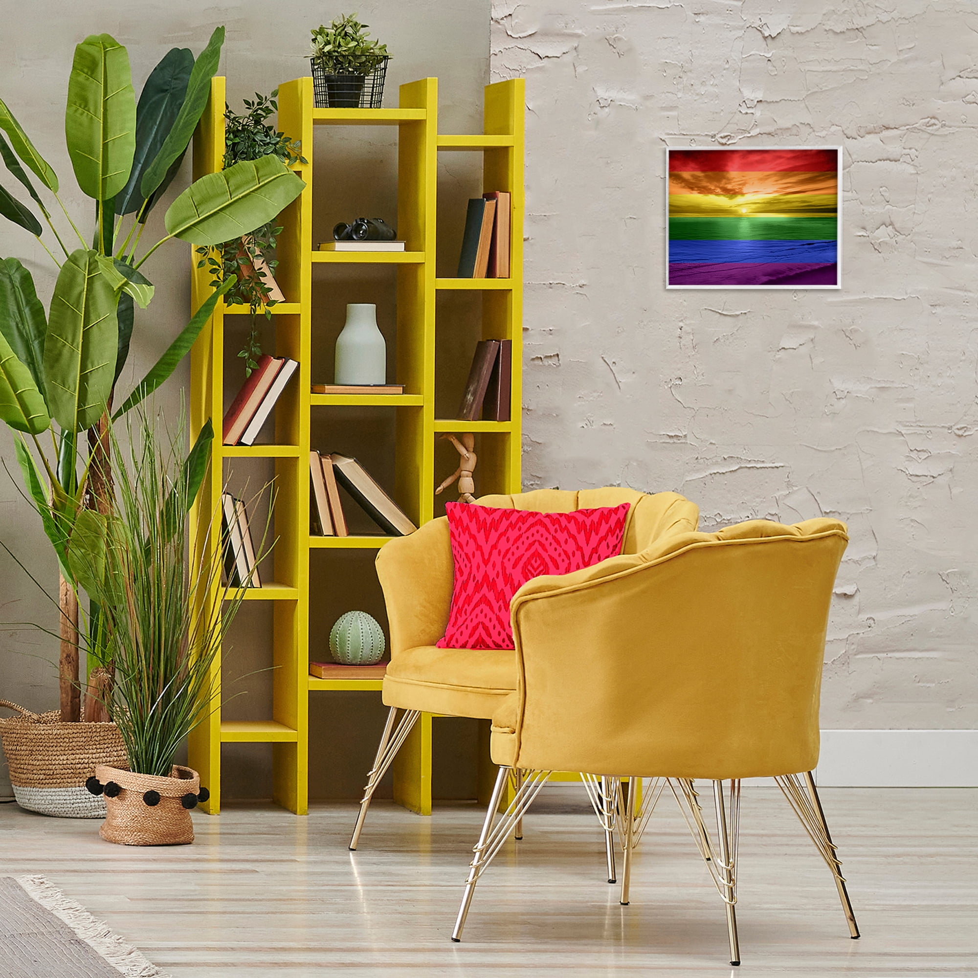 Stupell Industries Rainbow Sunset Beach Coastal Painting White Framed Art Print Wall Art, 14 x 11