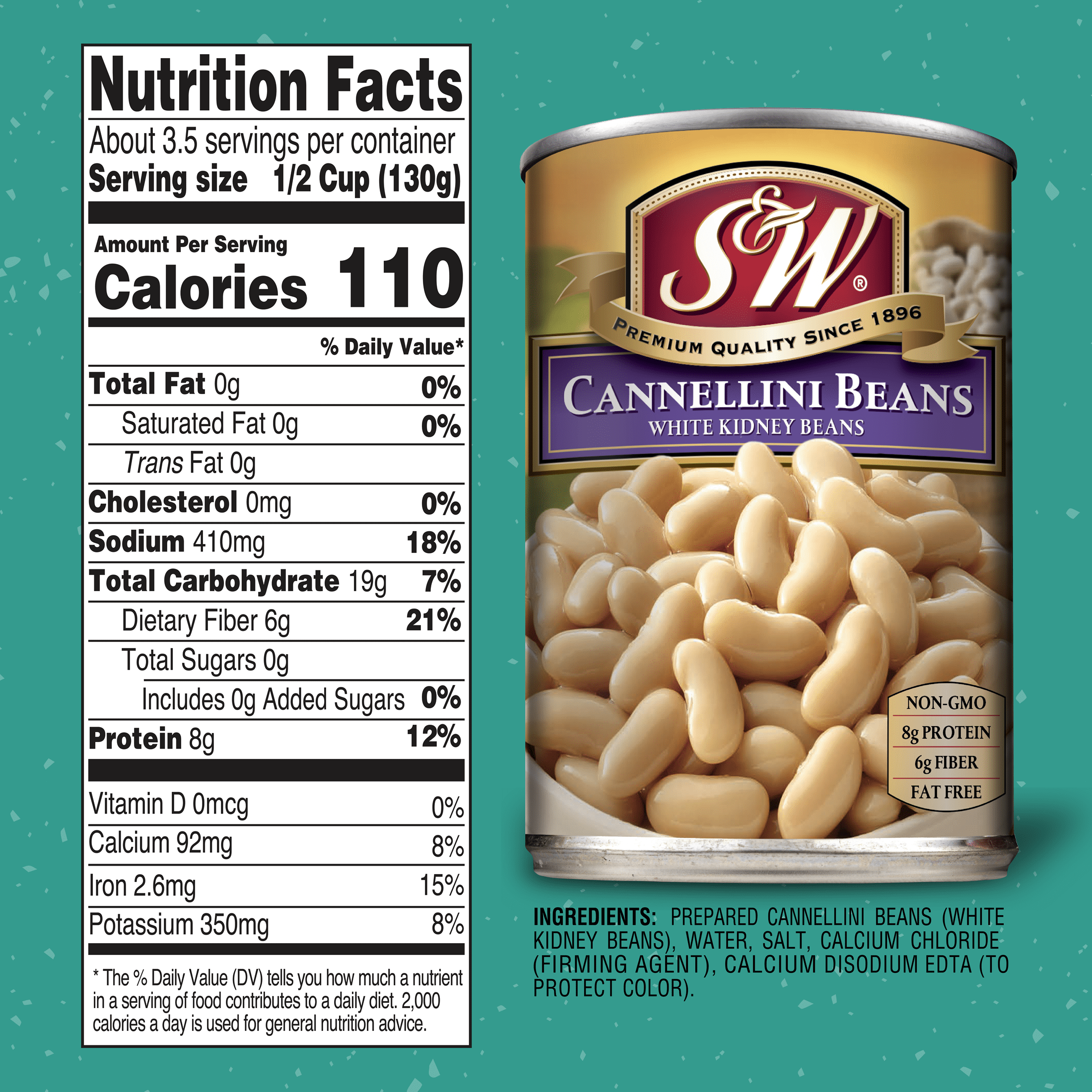 (6 pack) S&W Cannellini Beans - White Kidney Beans - 15.5 oz. Can