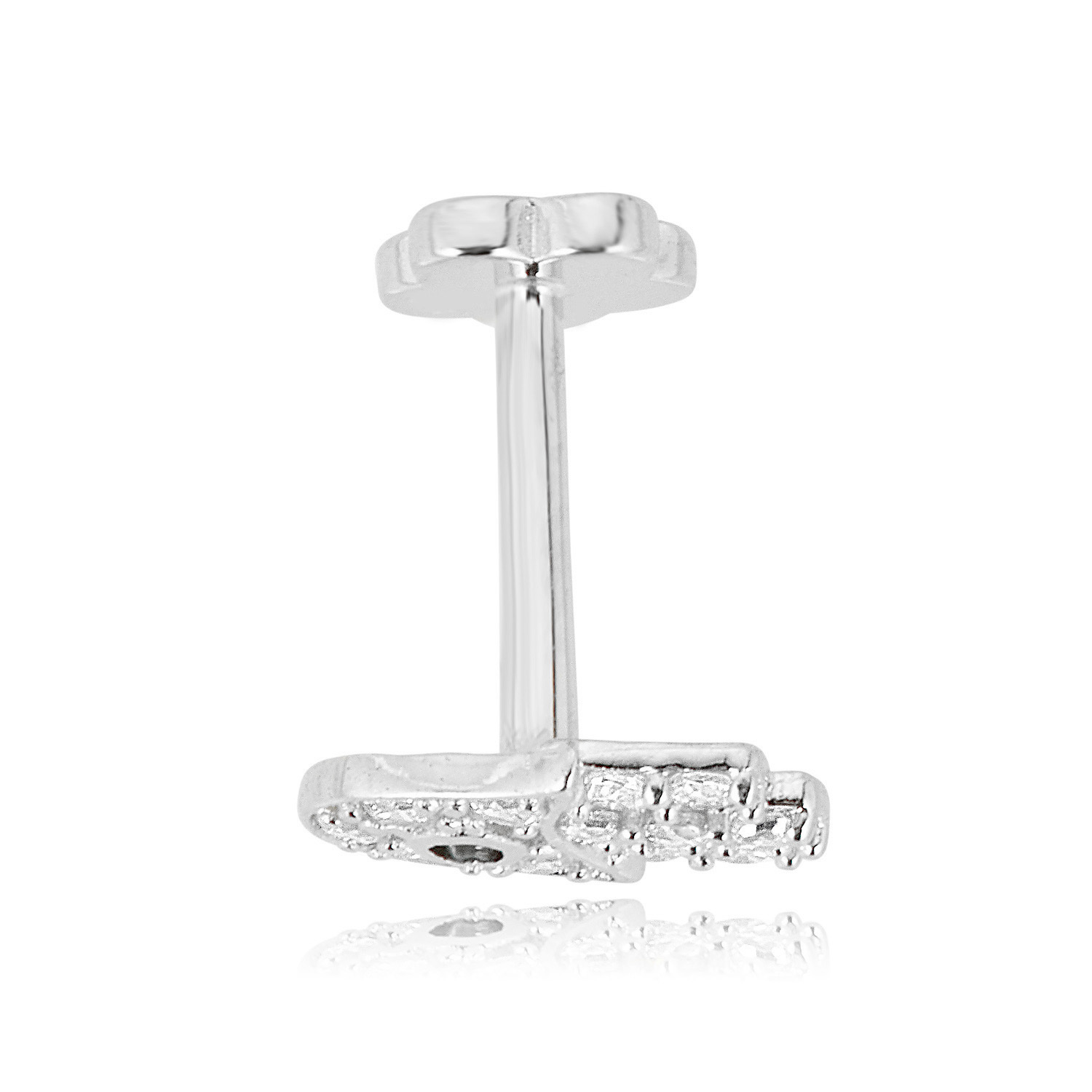AVORA 14K White Gold Simulated Diamond CZ Hamsa Cartilage Piercing Flat Back Earring Body Jewelry (18 Gauge)