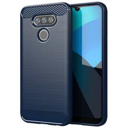 Nakedcellphone [NAVY BLUE CARBON FIBER] Flexible TPU Slim Phone Case Cover [Anti-Shock, Anti-Fingerprint] for Cricket LG Harmony 4, LG Premier Pro Plus (L455DL)