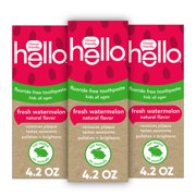 Hello Natural Watermelon Flavor AIF9 Baby & Kids Fluoride Free Toothpaste, Vegan, SLS Free, Gluten Free, Safe to Swallow for Baby and Toddlers, 4.2 Ounce (Pack of 3)