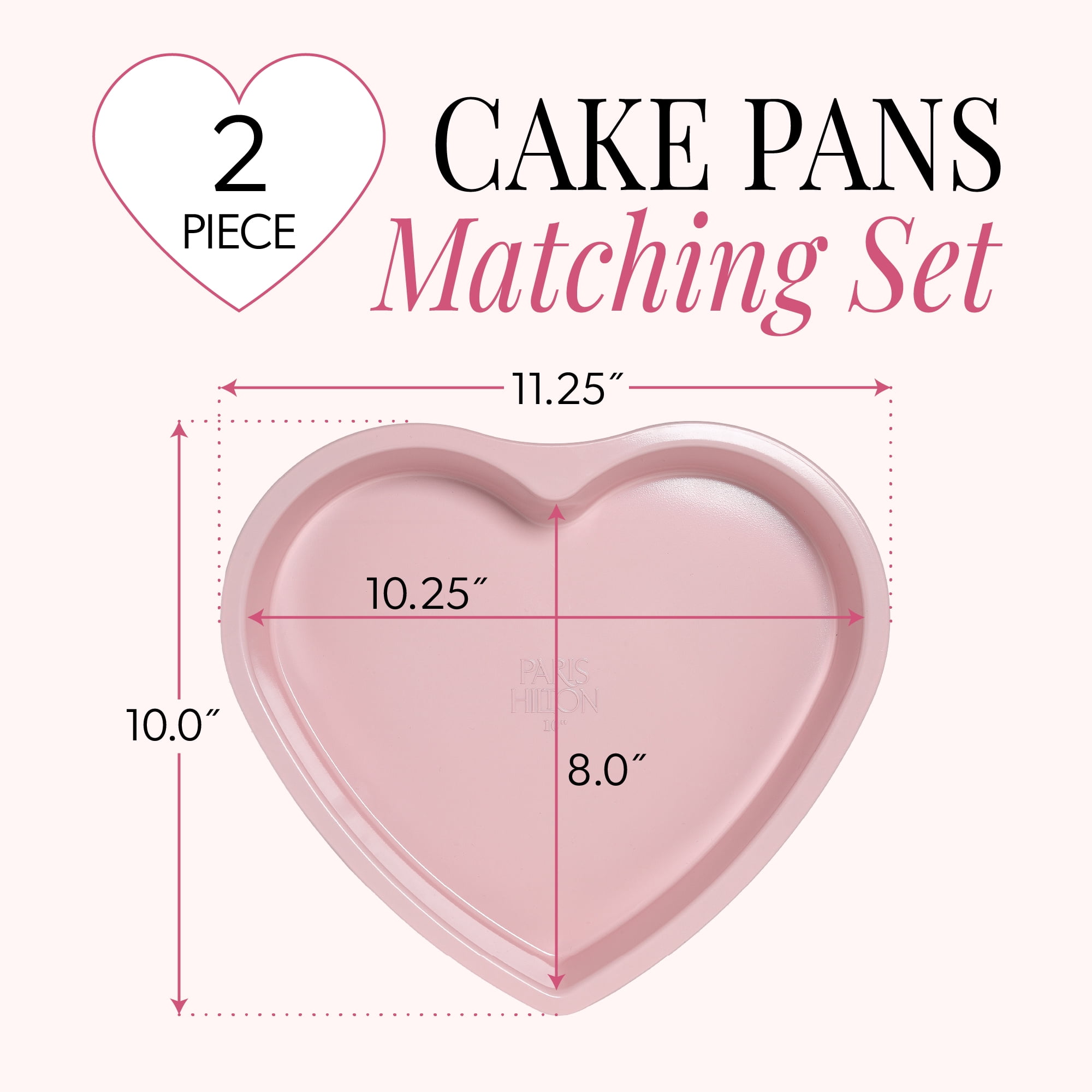 Paris Hilton 10.25-Inch Nonstick Heart Shaped Cake Pans, 2-Pack Carbon Steel Layer Cake Baking Pan Set, Dishwasher Safe, Pink