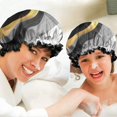 thumbnail image 6 of Shower Caps,Black White Gold Marble Pattern Waterproof Shower Cap for Women 4 Pieces,Double Reusable Hair Cover for Shower PEVA Elastic Stretch Hem, 6 of 7