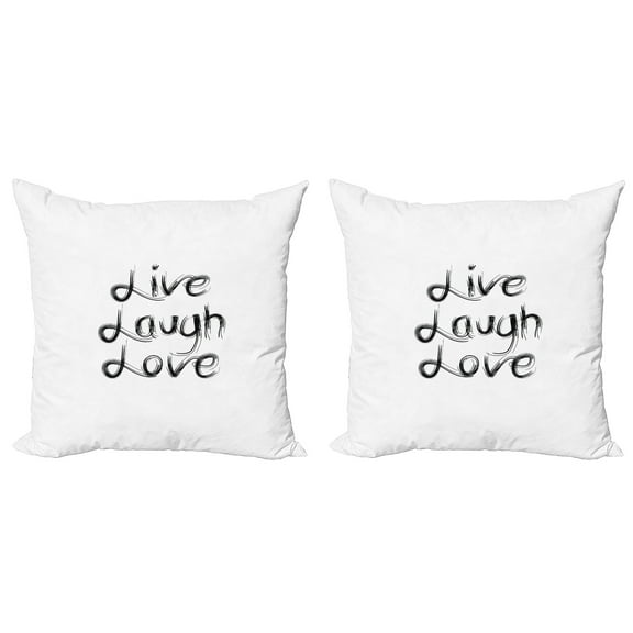 Ambesonne Live Laugh Love Throw Pillow Cover 2 Pack, Black Words, 18", Black White