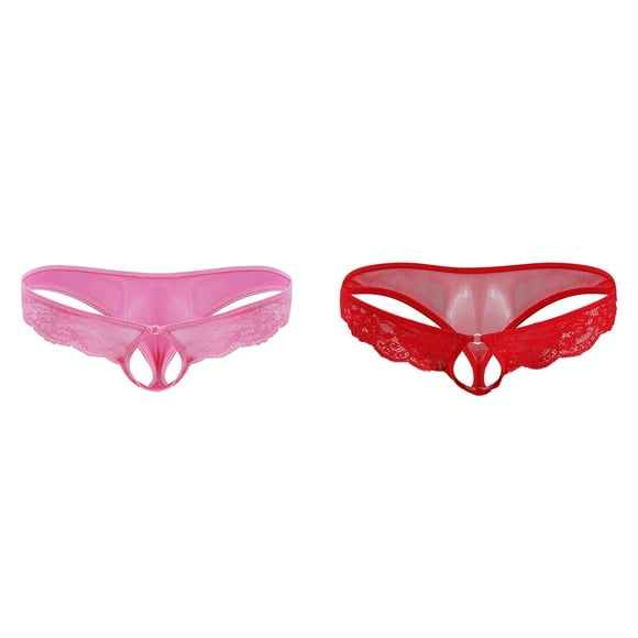 2 Pack(Pink 1PCS & Red 1PCS) Multipack Jockstrap Brief Mens Personality Casual Mini Valentines Underwear Men Thong Underwear T Pants Transparent Lace