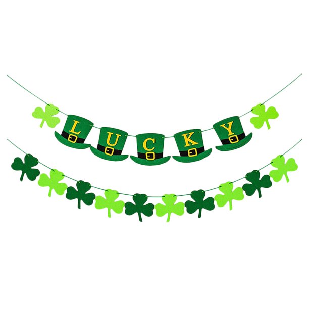 KAKOWELY 1 juego de pancarta decorativa para el Día de San Patricio con forma de trébol y sombrero para colgar en la pared.
