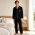 thumbnail image 2 of Kyntgho Men's Two Piece Pajama Set, Long Sleeve Button Front Pajama Shirt with Piping and Straight Pants, 2 of 5