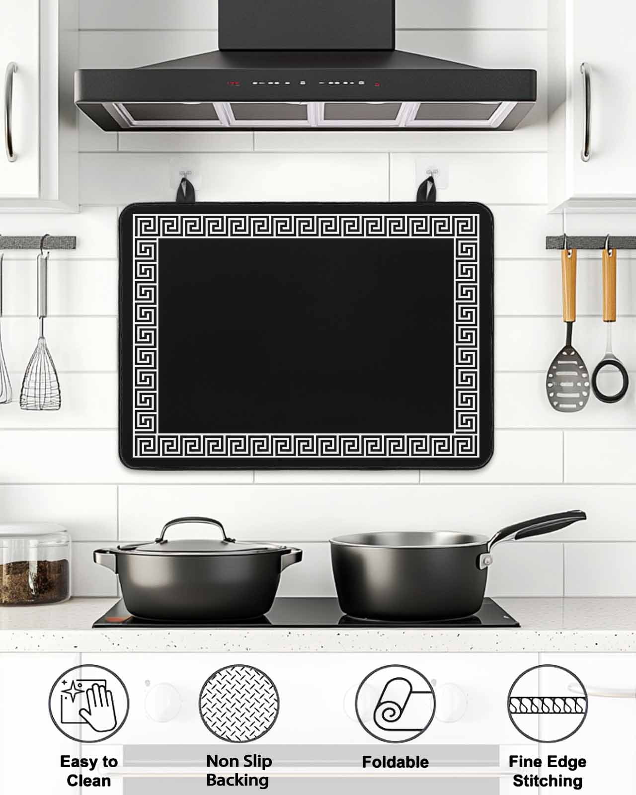 Stove Top Covers for Electric Stove, Black Glass Stovetop Cover Protector, Modern Geometric Abstract Art Aesthetics Induction Cooktop Protector Oven Mat for Kitchen Countertop 24"x21"