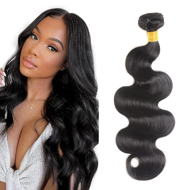 Hswpawk Cabello sin procesar brasileño onda del cuerpo 1 paquete de cabello humano color negro natural brasileño onda del cuerpo paquete trama de cabello humano (28 pulgadas)