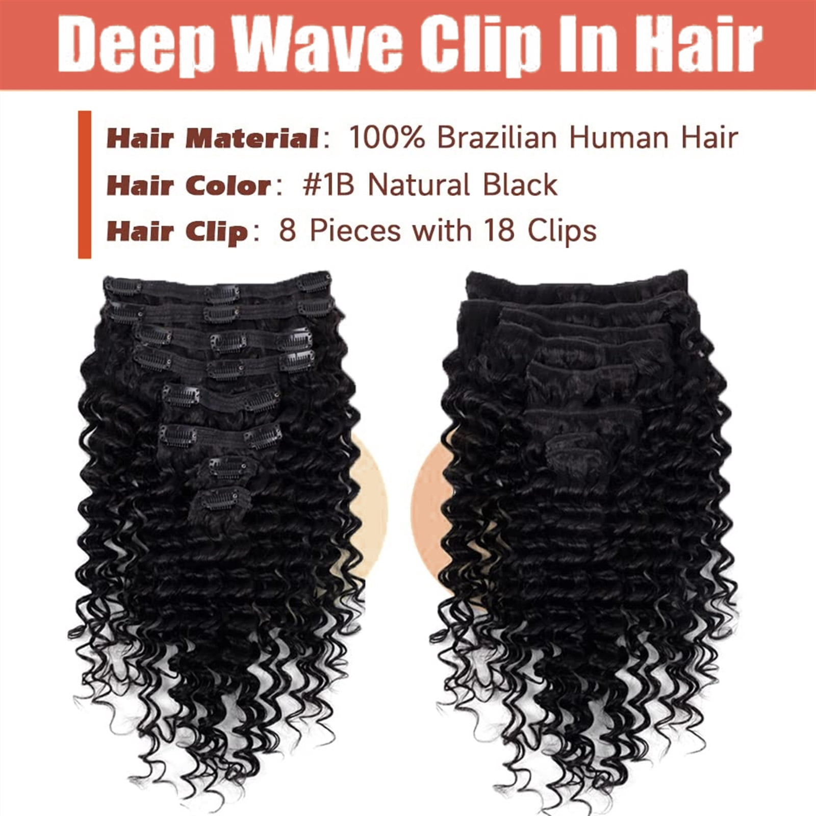120g Deep Wave Clip ins Human Hair Extensions 8Pcs Deep Wave Clip in Hair Extensions Real Human Hair Thick to Ends with 18Clips Double Weft