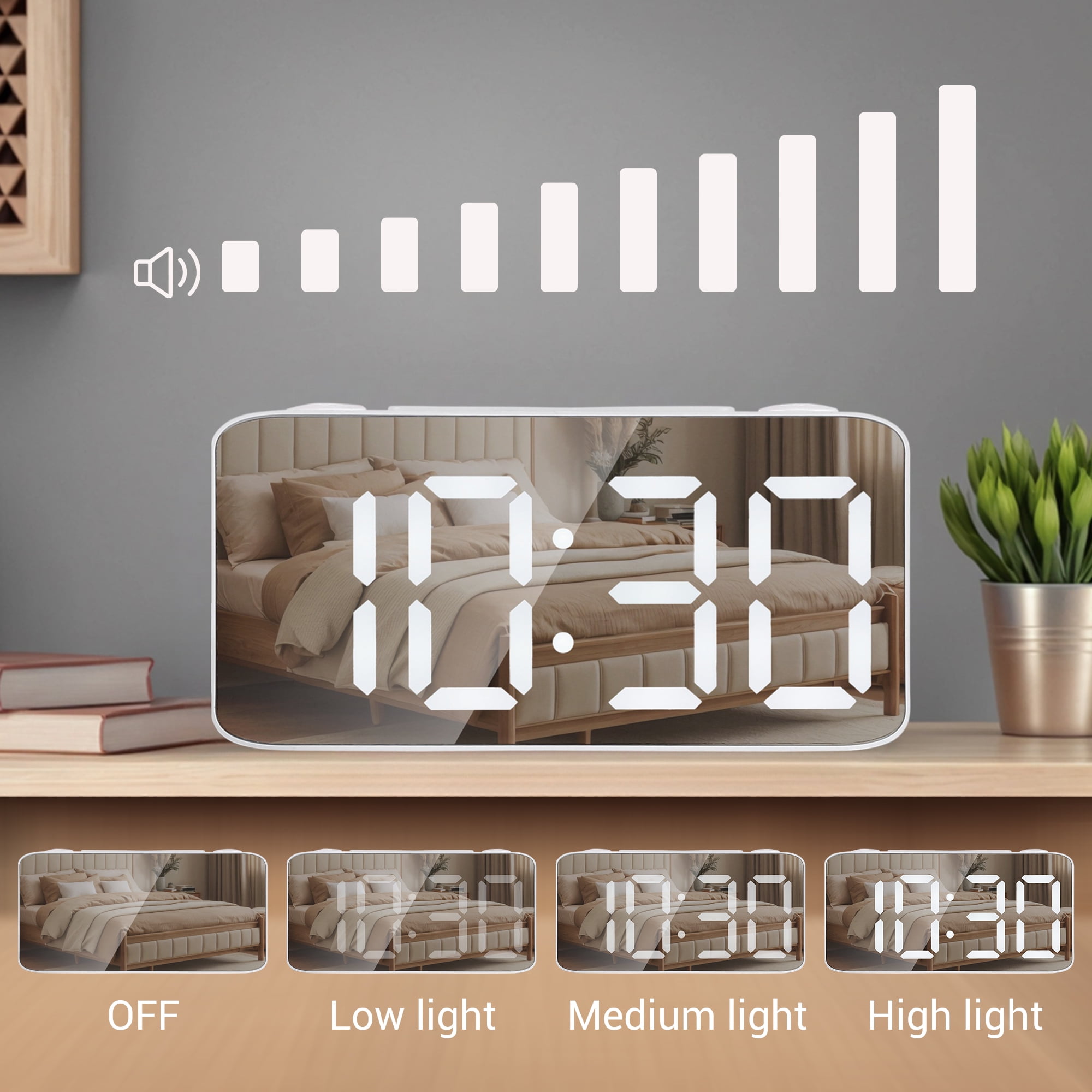 Unique Bargains Large LED Display Digital Alarm Clock White 6.7"L x 2.0"W x 3.1"H