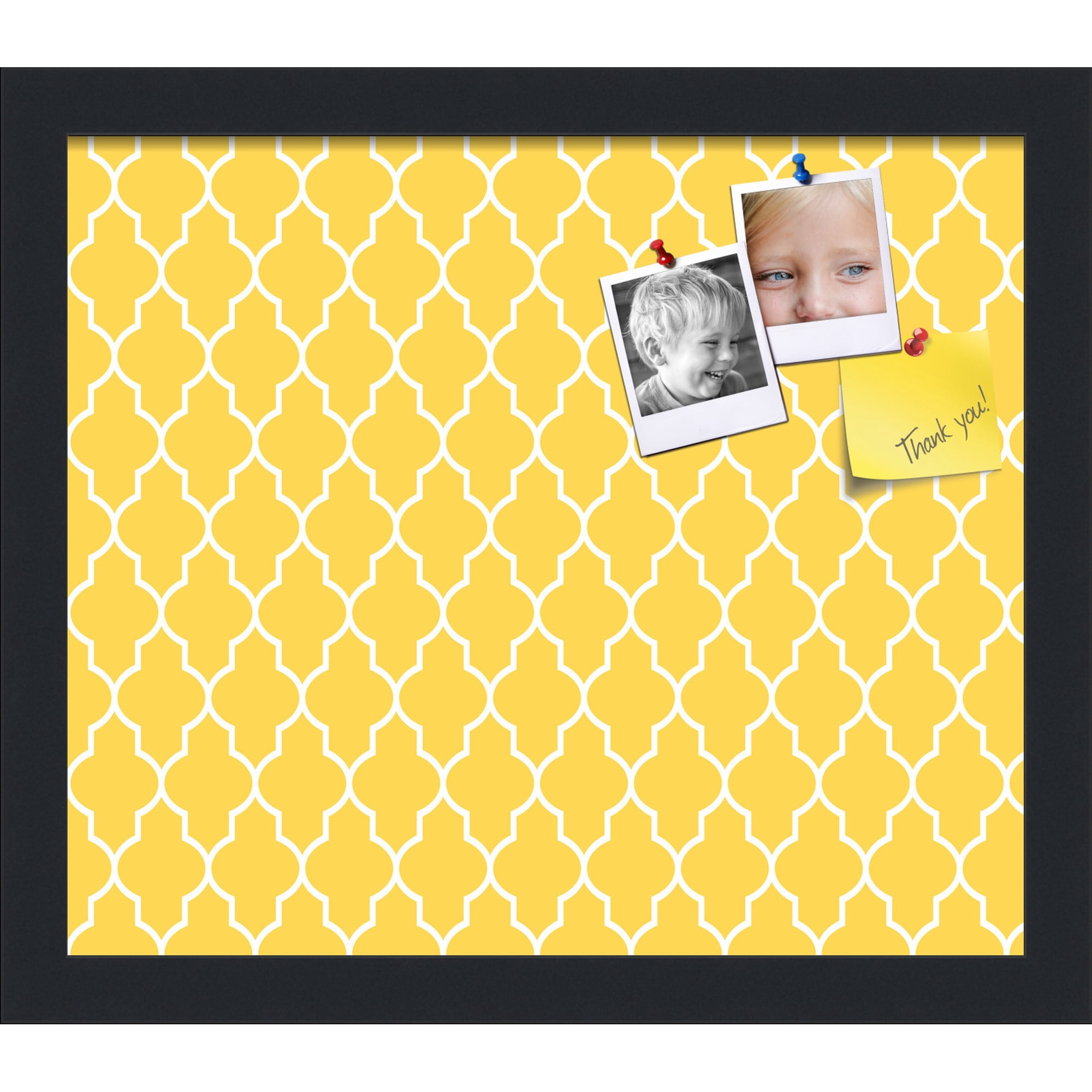 PinPix 14x12 Custom Cork Bulletin Board Quatrefoil Yellow Poster Board Has a Fabric Style Canvas Finish Framed in Quatrefoil Yellow by ArtToFrames (PinPix-279)