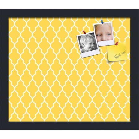 PinPix 14x12 Custom Cork Bulletin Board Quatrefoil Yellow Poster Board Has a Fabric Style Canvas Finish Framed in Quatrefoil Yellow by ArtToFrames (PinPix-279)