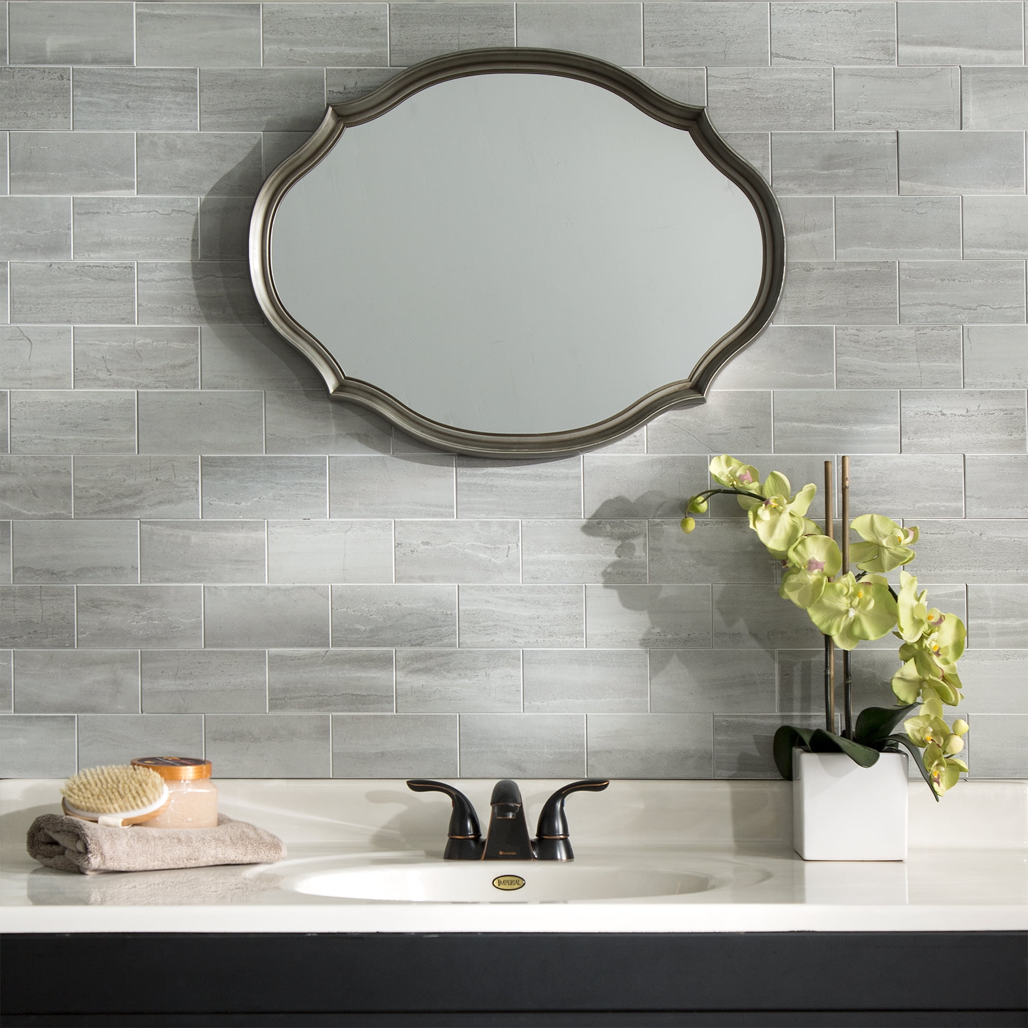 Aspect Collage 14.9in x 11.75in Peel and Stick Backsplash in Gray Subway 15 Sq Ft Kit