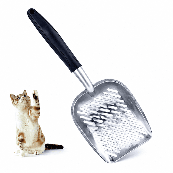 Hakimiyad Cat Litter Scoop Stainless Steel, Metal Kitty Litter Scooper with 5mm Mesh & Anti-Slip Handle, Rustproof Easy Clean Poop Scoop for Litter Box (36.5x13.5cm)
