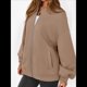 thumbnail image 5 of Sudaderas Oversize con Cremallera para Mujer, Moda de Otoño, Abrigos Casuales de Larga, Conjuntos de Invierno. Caqui XXL, 5 of 10