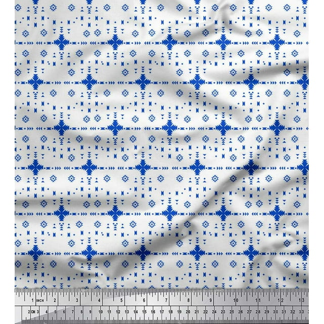 Soimoi Blue Cotton Voile Fabric Aztec Geometric Fabric Prints By Yard 42 Inch Wide