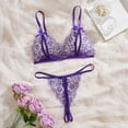 thumbnail image 2 of JSGEK Women Furry Trim Lace Bra and Thong Set Sheer Mesh Underwire Support Lingerie for Intimate Nightwear Purple L, 2 of 7