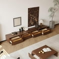 thumbnail image 3 of FHKJ HOME 94.5" Mid-Century Modern Wood TV Stand for 75+ Inch TVs, Floor Media Console with 4 Drawers, Brown, 3 of 6