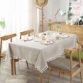 thumbnail image 3 of Stripe Tassel Tablecloth Cotton Linen Stain Resistant/Dust-Proof Waterproof Table Cover for Kitchen Dinning Tabletop Decoration (Rectangle/Oblong,55 x 79 Inch, Beige), 3 of 5