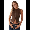 thumbnail image 2 of Women'S Sleeveless Round Neck Slim Fit Ribbed Button Vest Coffee L, 2 of 7