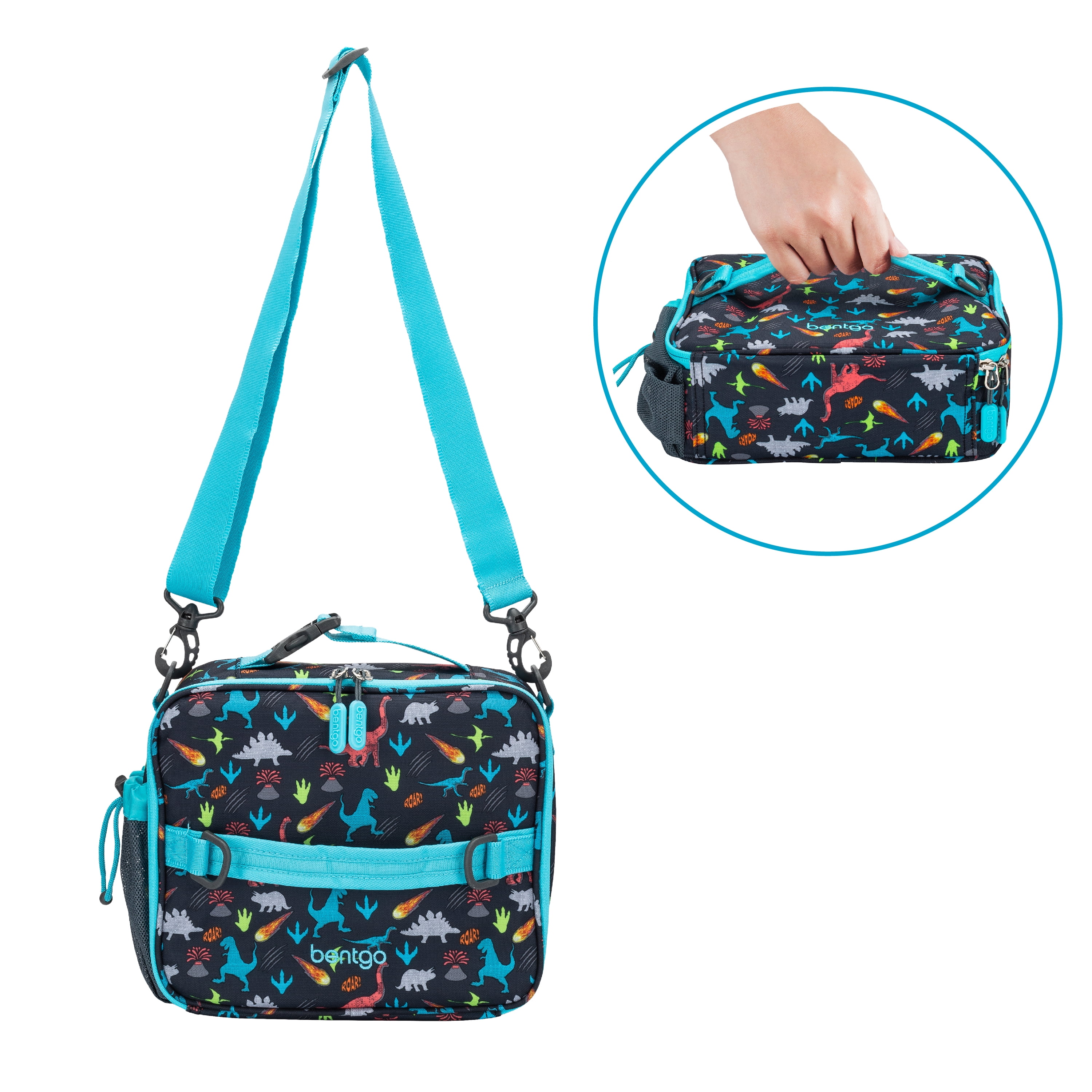 Bentgo Kids' Prints Double Insulated Lunch Bag, Durable, Water-Resistant Fabric, Bottle Holder - Dino Fossils