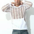 thumbnail image 2 of VSSSJ Men's Mesh See Through Hoodie Loose Casual Drawstring Hooded Long Sleeve Pullover Sweatshirt Tops with Kangaroo Pocket White L, 2 of 4
