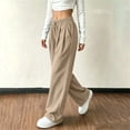 thumbnail image 5 of Women's Corduroy Wide Leg Long Pants Elastic Drawstring Waist with Pockets Soft Stretchy Loose Fit Casual Full Length Trousers for Fall Winter Khaki, 5 of 7