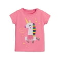 thumbnail image 2 of HILEELANG Toddler Girl Cotton Crewneck Tee, Short Sleeve Unicorn Puppy Graphic T-Shirts, Pink/Yellow/Blue, 3-Pack, 2T, 2 of 4