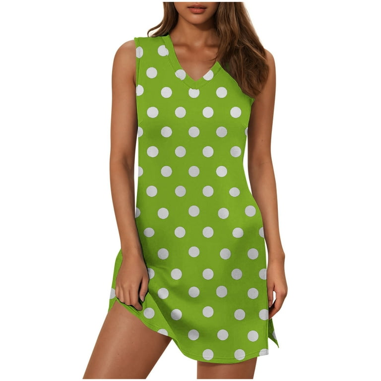 warehouse green polka dot dress Oksale Women Mini Sleeveless Plus Size Dresses Casual V Neck Holiday Party Dress Trendy Soft Cozy Side Split Going Out Dresses XXL Style:PF260131