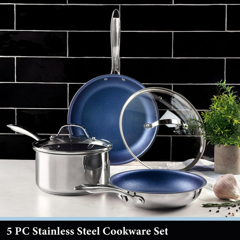 Granitestone Blue Pots And Pans Set 5 Piece Cookware Set