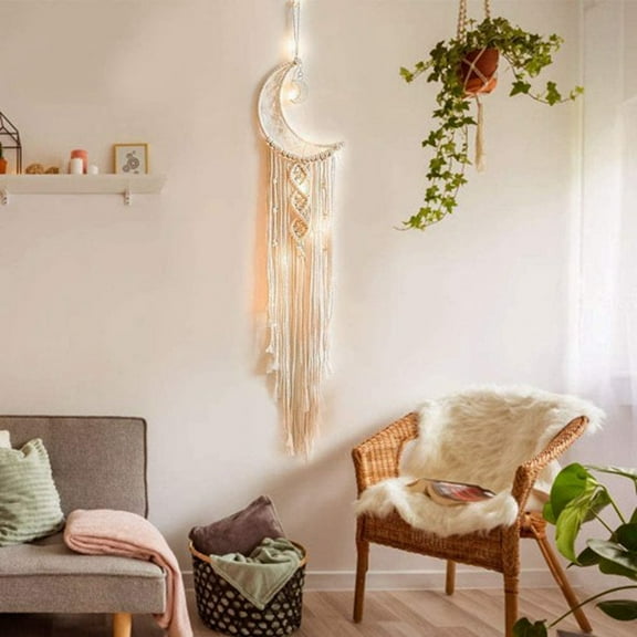 HLONK Macrame Woven Wall Hanging Moon Dream Catcher,Bohemian Handmade Room Hanging Tapestry,Ornament for Home Decor Gift