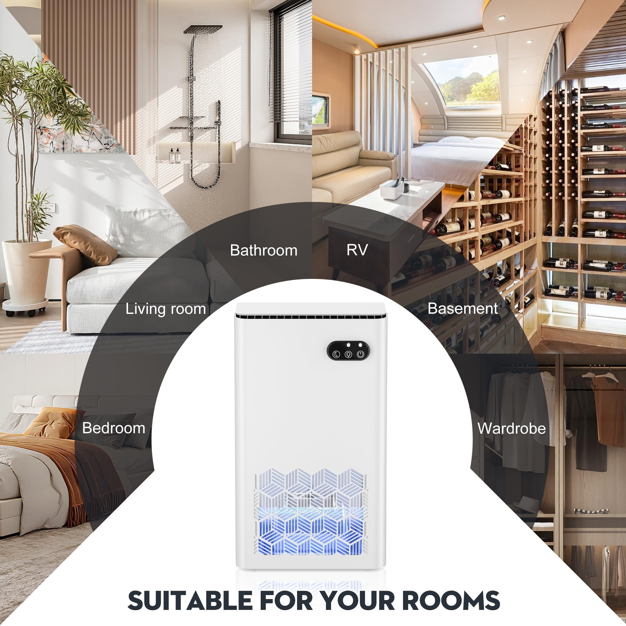 Dehumidifier, 95 OZ Water Tank, 950 sq.ft Dehumidifiers for Home Bedroom Basement Bathroom with Auto Shut Off, 7 Colors LED Light,White