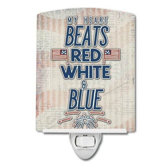 My Heart Beats Red White and Blue Ceramic Night Light