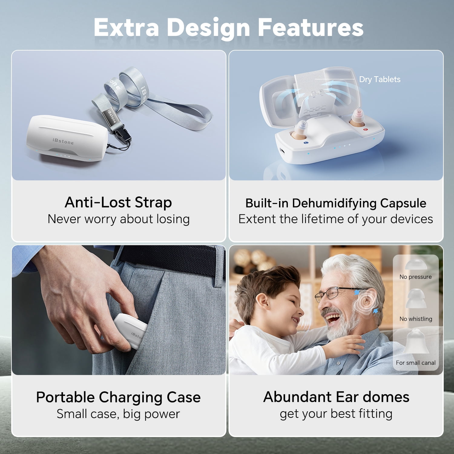 iBstone Nova CIC Hearing Aids for Seniors, Rechargeable, OTC, with Anti-loss Strap, Pair