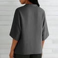 thumbnail image 6 of DDAPJ pyju Cotton Linen Tops for Women 2026 3/4 Sleeve Solid Color V Neck T Shirt Side Slit Casual Summer Blouses Gray S, 6 of 8