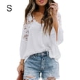 thumbnail image 3 of Sonducket Camisa de mujer Blusa de encaje con cuello en V Camisa de color sólido V Botón de manga larga Top Prendas para la parte del cuerpo Blanco S, 3 of 6