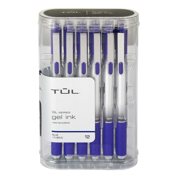 TUL® Retractable Gel Pens, Bold Point, 1.0 mm, Silver Barrel, Blue Ink