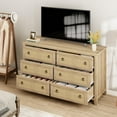 thumbnail image 1 of Kojooin Commode Bohème à 6 Tiroirs avec Accents en Rotin, Commode Moderne avec Poignées Anneau et Rangement Profond pour Chambre, Salon, 1 of 9