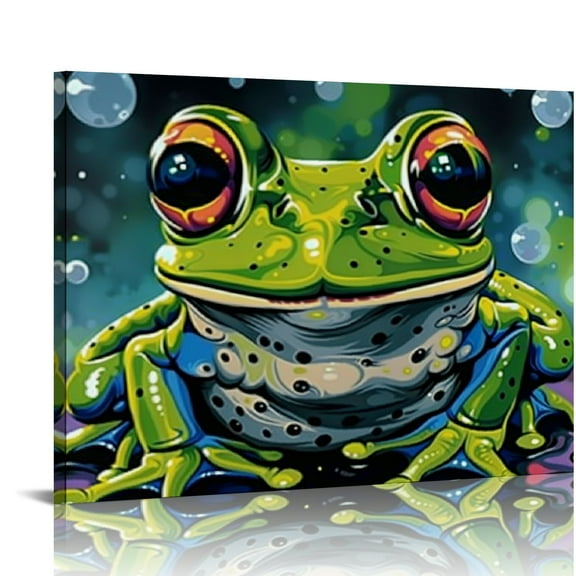 Fenyluxe Frog Big Eyes Bubbles Canvas Wall Decor For Bedroom Kitchen Pictures Style Wall Art Prints 16x12in