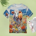 thumbnail image 4 of Farmhouse Highland Cow Funny Cattle And Flower Womens Tops Women's Fashion Casual Short Sleeve Flower Print Round Neck Pullover Top Blouse, 4 of 6
