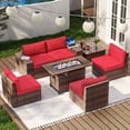 thumbnail image 4 of Aoxun 7-Piece Galvanized Steel Outdoor Conversation Sets with Coffee Table, Mix Brown/Red, 4 of 7