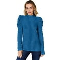 thumbnail image 4 of Basic Bae Ribbed Mock Neck T-Shirt Women’s Puff Sleeve Stylish Comfortable Trendy Top, 4 of 10