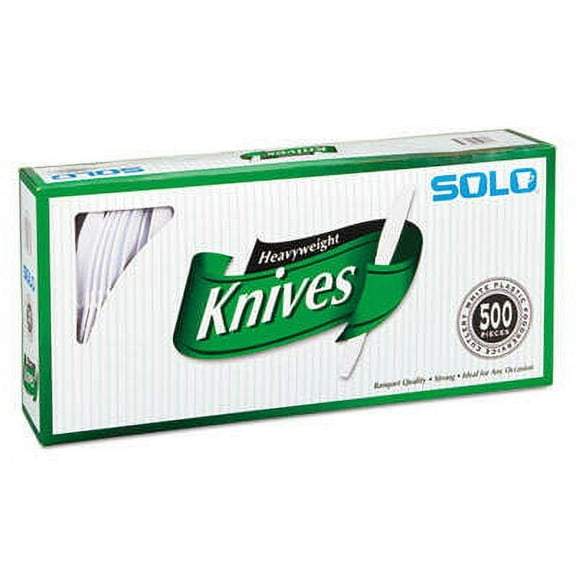 SOLO Heavyweight Plastic Cutlery, Knives, White, 7", 500/Carton (827271)