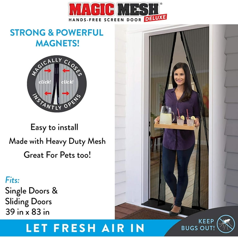 Magic Mesh Deluxe- Hands Free Magnetic Screen Door, Mesh Curtain Keeps  Bugs