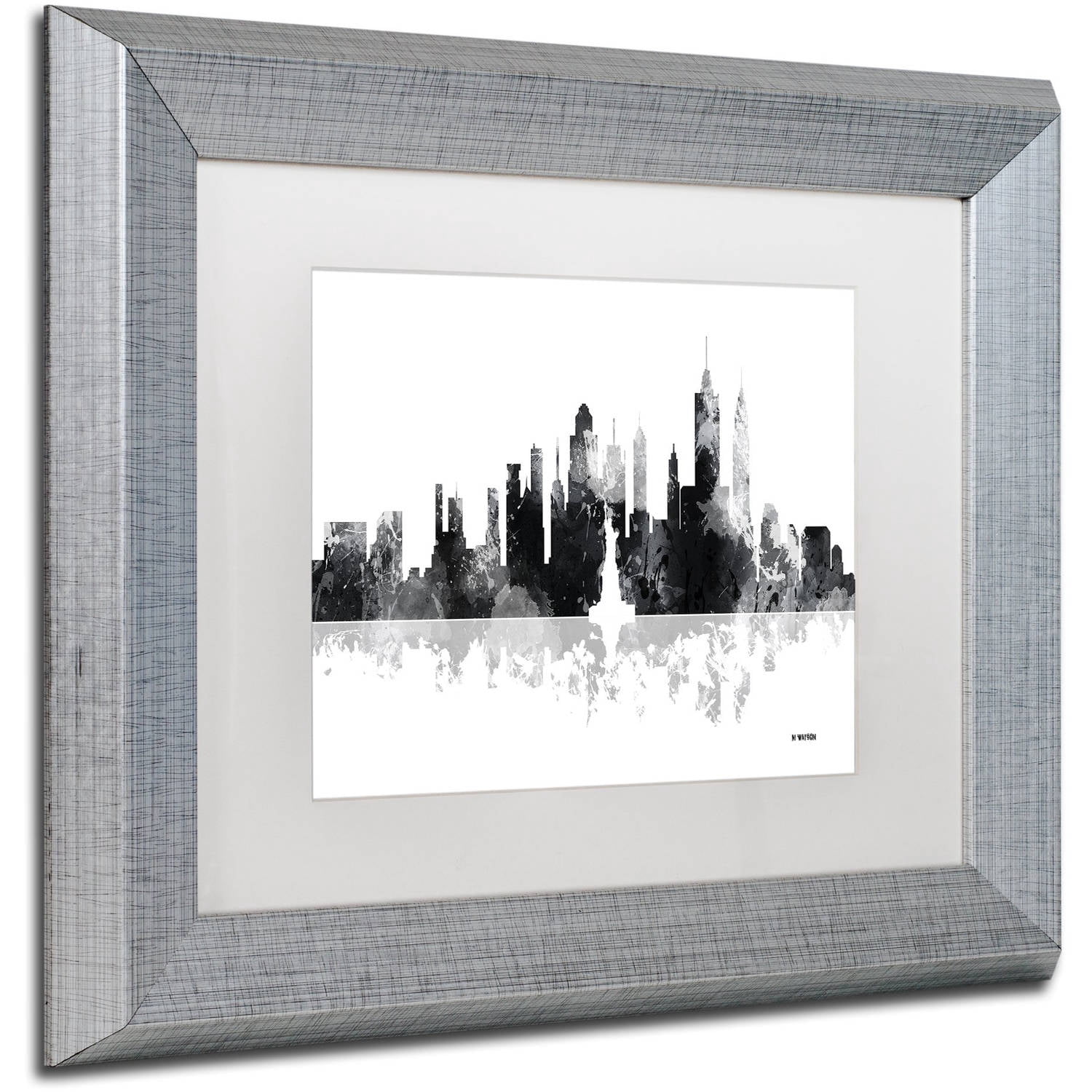 Trademark Fine Art "New York New York Skyline BG-1" Canvas Art by Marlene Watson, White Matte, Silver Frame