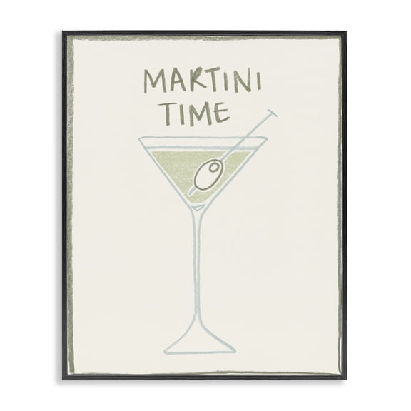 Stupell Industries Contemporary Minimal Martini Time Black Framed Giclee Art, 11 x 14, by Grace Popp