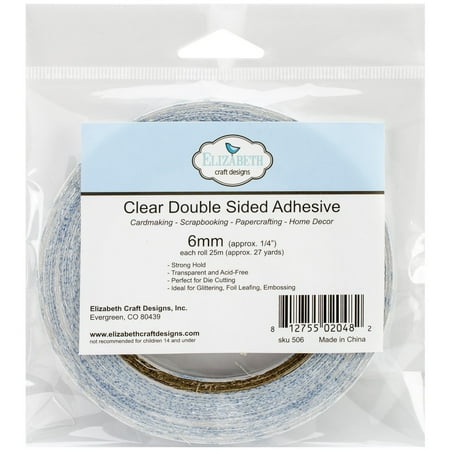 7 Inch Adhesive Die Cut - Clear Double Sided Adhesive Roll, 6mm/1/4-Inch by 27-Yard, Perfect for die-cutting glittering foil leafing and embossing! contains a strong hold for card.., By Elizabeth Craft Designs