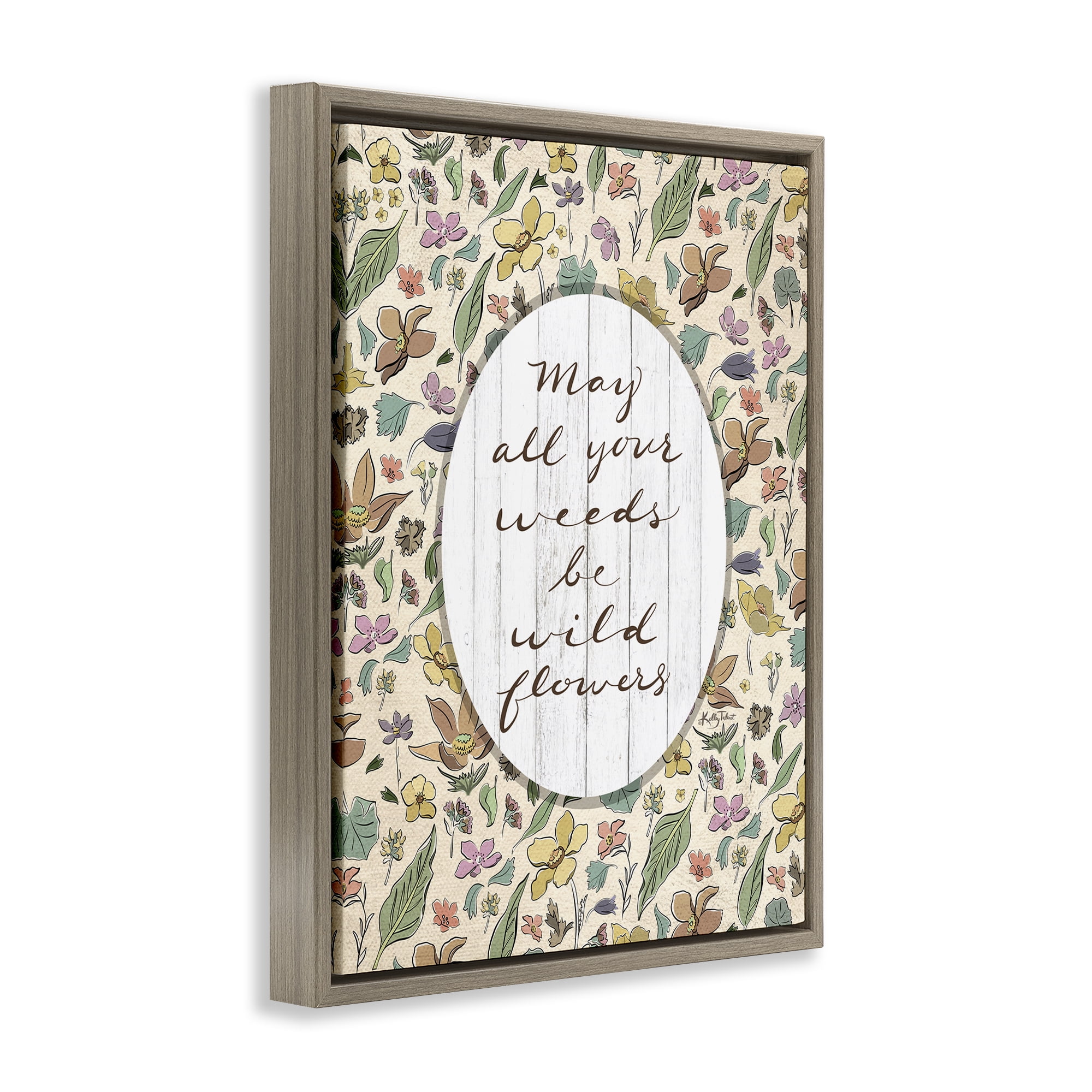 Stupell Industries Sentimental Wildflowers Phrase Plants & Flowers Painting Brown Floater Framed Canvas Art Print Wall Art, 17 x 21