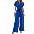 thumbnail image 2 of Women'S Summer Outfits V Neck Cap Sleeve Crop Top Wide Leg Pant Sets Royal Blue S, 2 of 9